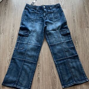 Fashion Nova Indigo Cargo Wide Leg Jeans